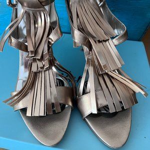 Marciano Gold Leather Fringe 10 M Sandals